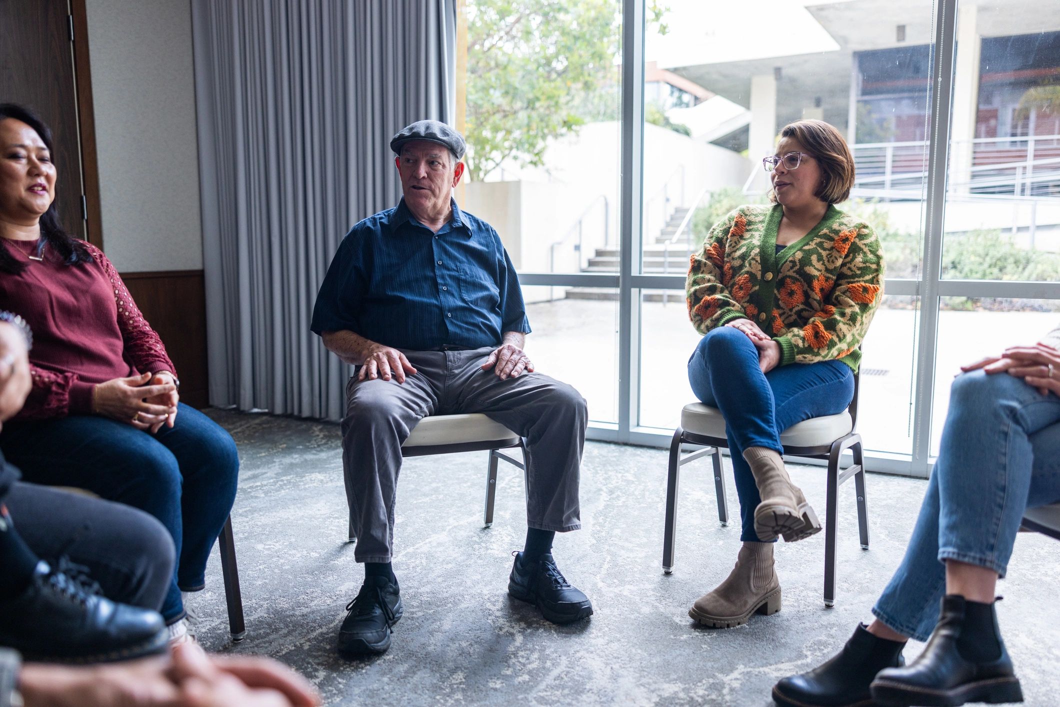 A wide shot inside a group discussion